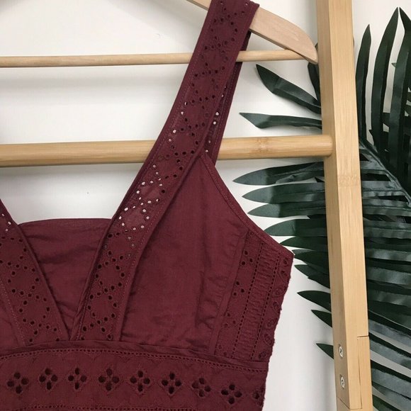 Country Road Maroon Broderie Lace Top Blouse XXS - Picture 4 of 12